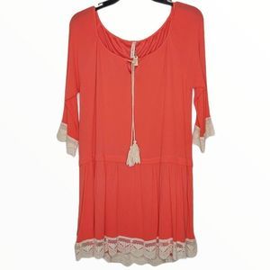 ORANGE CREEK Boutique Drop Waist Coral Lace Dress